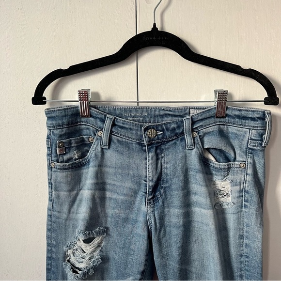 Ag Adriano Goldschmied Cropped Jeans The Stilt Roll-Up Cigarette Distressed 28 - Picture 7 of 11